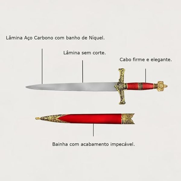 Adaga Rei Salomão Em Metal Sem Corte Decorativa