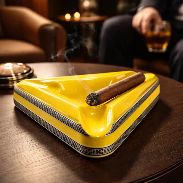 Cinzeiro amarelo para 3 charutos triangular