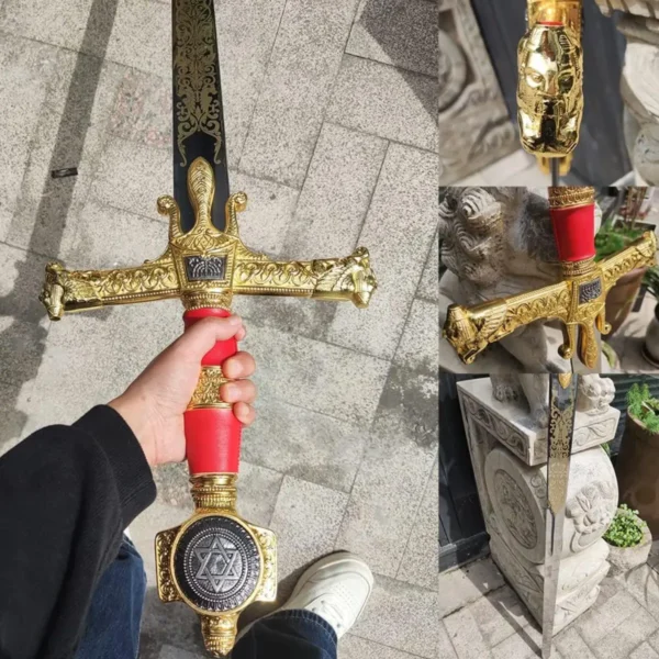 Espada Medieval Reis Davi Salomão Detalhe Dourado Com Suporte  Cor Vermelho
