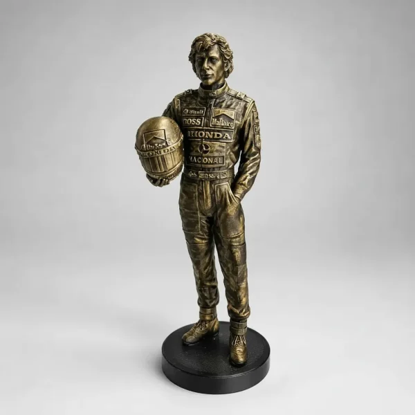 Miniatura Ayrton Senna 24cm Dourada Decorativa