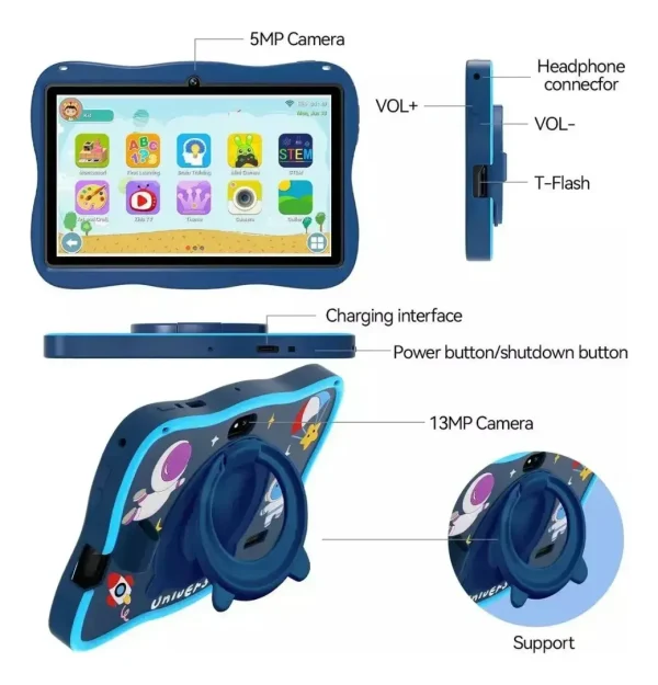 Tablet Kids Infantil Azul Tela 7 Com Acessórios