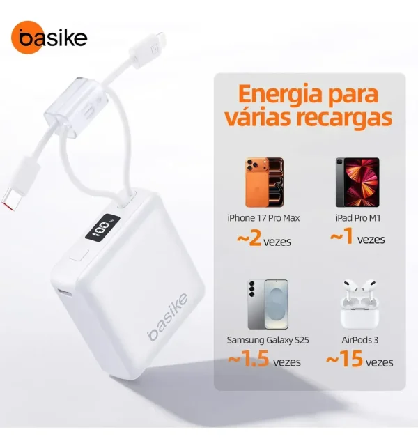 Carregador Pawer Bank 10,000 Mah Ios Android Branco Portátil