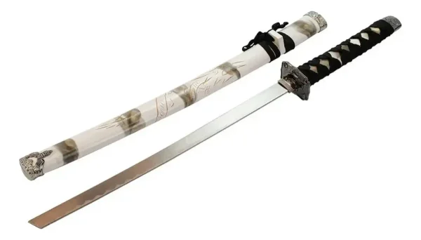 Jogo 3 Espadas Japonesa Katana Branca Detalhes Com Suporte
