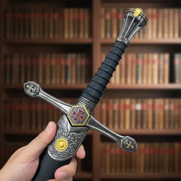 Espada Medieval Templária Em Metal Com Bainha E Suporte 99cm Cor Preto