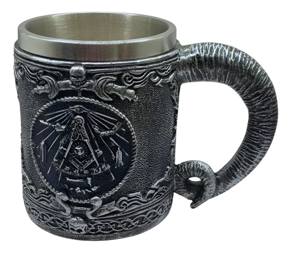Caneca 3D Maçonaria 400ml Resina Inox Alça Chifre
