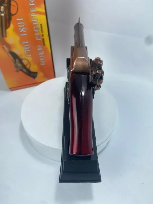 Arma Garrucha 2 Canos Decorativa Vermelha Com Suporte