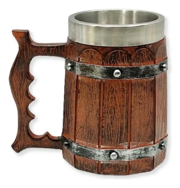 Caneca Modelo Barril Medieval Inox 550 Ml