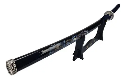 Espada Katana Decorativa Dragão Chinês Azul Bainha Preta