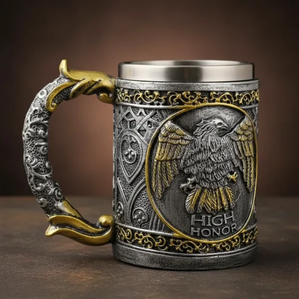 Caneca Modelo Águia  400 Ml Resina e  Inox