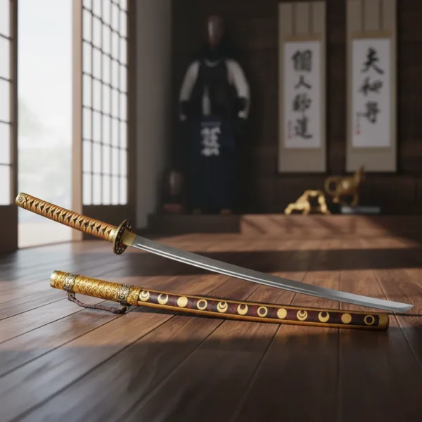 Espada Katana Dourada Rakudai Kishi Com Suporte Adicionar aos favoritos Enc