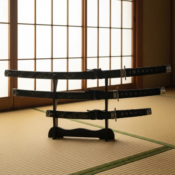 Conjunto 3 Espadas katanas Com Suporte Preta