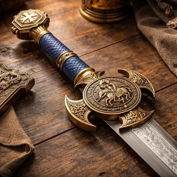 Espada Cavaleiro Templário Medieval Azul-dourada