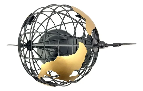 Globo Terrestre Decorativo  Preto Dourado Metal 30cm