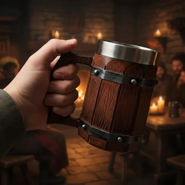 Caneca Modelo Barril Medieval Inox 550 Ml