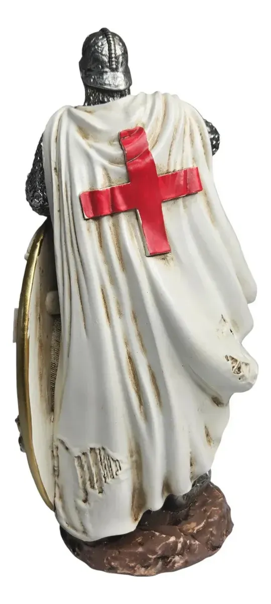 Escultura Medieval Cavaleiro Templário Com Bandeira