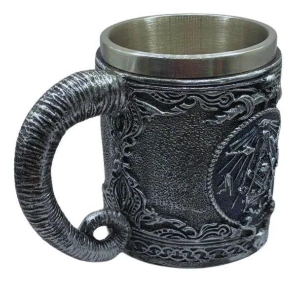 Caneca 3D Maçonaria 400ml Resina Inox Alça Chifre
