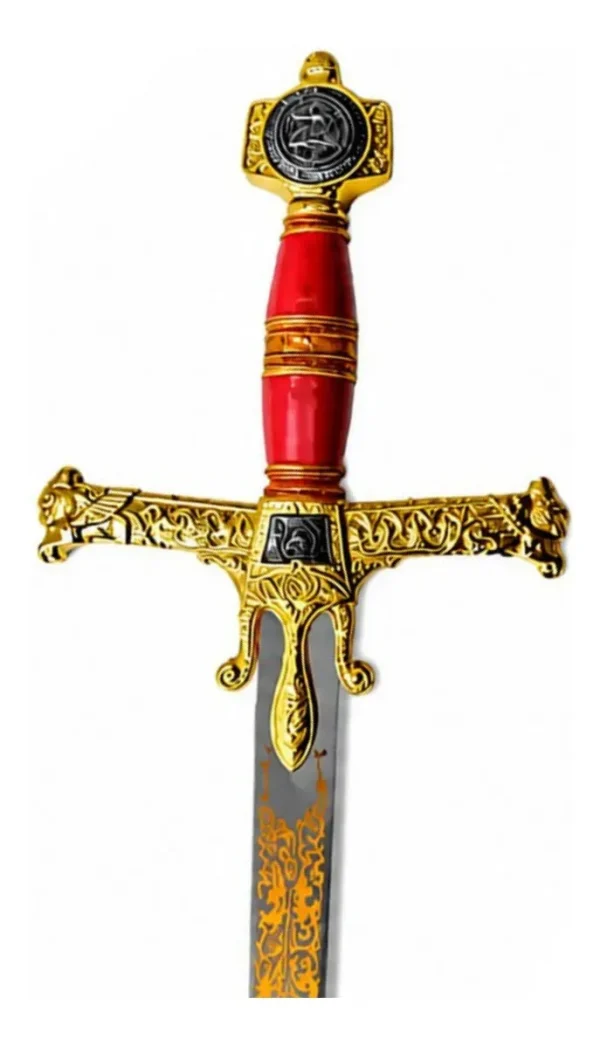 Espada Medieval Reis Davi Salomão Detalhe Dourado Com Suporte  Cor Vermelho