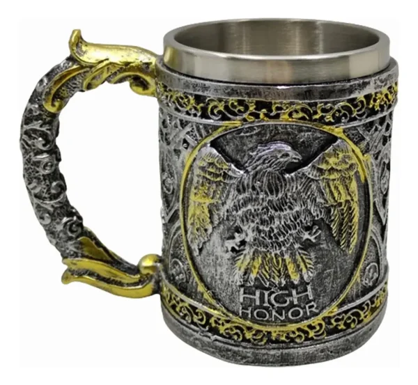 Caneca Modelo Águia  400 Ml Resina e  Inox