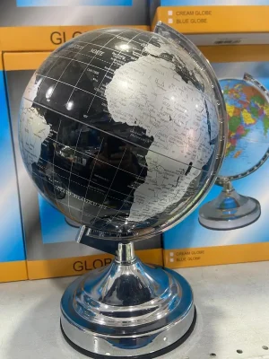 Globo Terrestre Preto Com Prata 29 Cm
