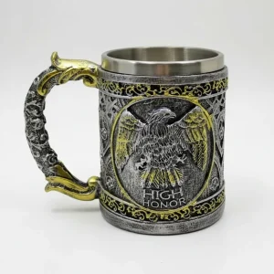 Caneca Modelo Águia  400 Ml Resina e  Inox