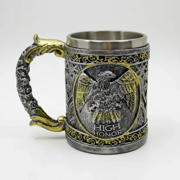 Caneca Modelo Águia  400 Ml Resina e  Inox