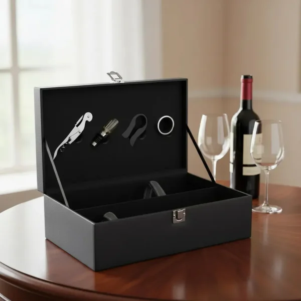 Maleta Para 2 Vinhos Com Kit Acessórios 4 Peças