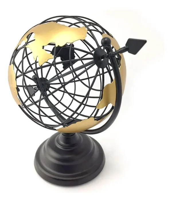 Globo Terrestre Decorativo  Preto Dourado Metal 30cm
