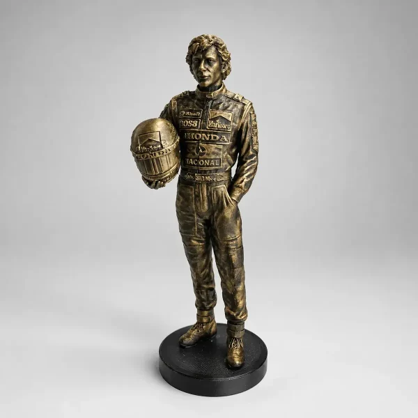 Miniatura Ayrton Senna 24cm Dourada Decorativa