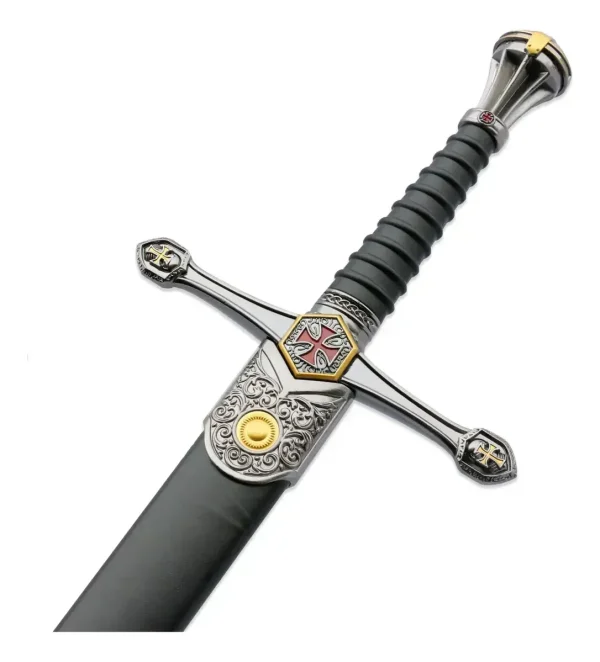 Espada Medieval Templária Em Metal Com Bainha E Suporte 99cm Cor Preto