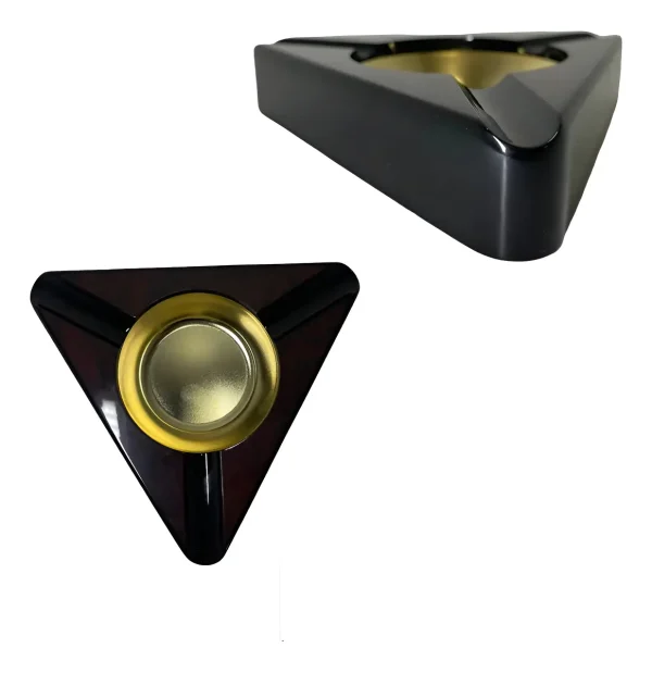 Cinzeiro de Mesa Triangular para 3 Charutos em Madeira e Metal Preto