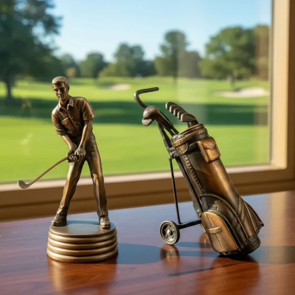 Kit Jogador Golfe+ Bolsa De Taco Miniatura Estatuetas
