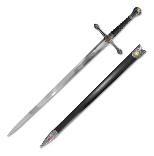 Espada Medieval Templária Em Metal Com Bainha E Suporte 99cm Cor Preto