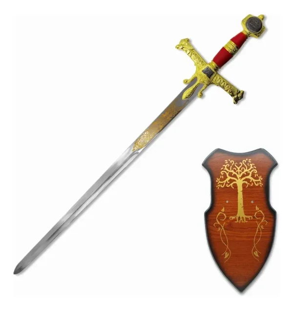 Espada Medieval Reis Davi Salomão Detalhe Dourado Com Suporte  Cor Vermelho