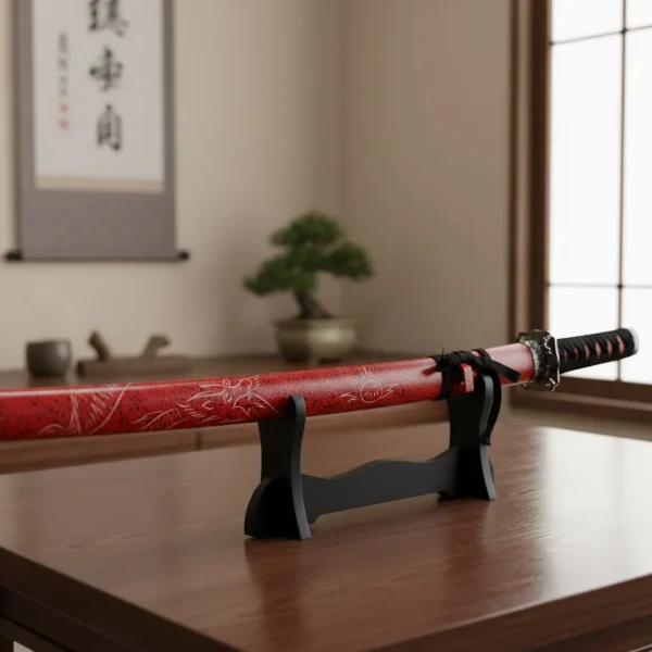 Espada Decorativa Vermelha Japonesa Katana 100cm