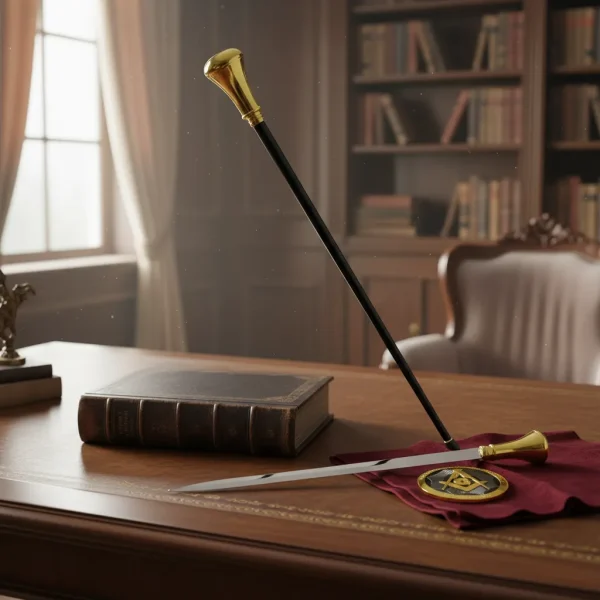 Bengala Espada Maçonaria 91cm Metal Dourada