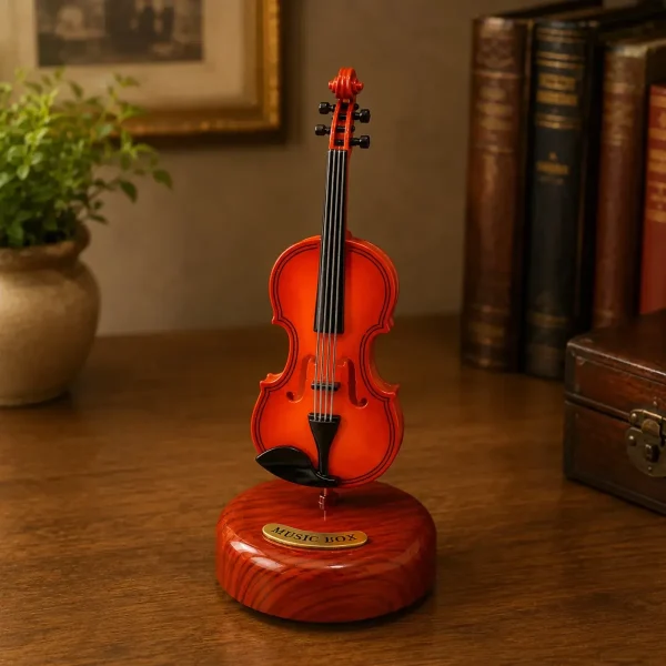 Mine Violino Caixa Musical Giratória Na Base Altura 20cm