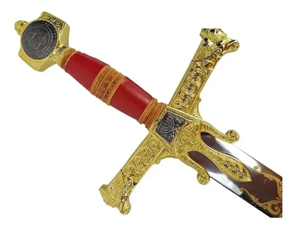 Espada Medieval Reis Davi Salomão Detalhe Dourado Com Suporte  Cor Vermelho
