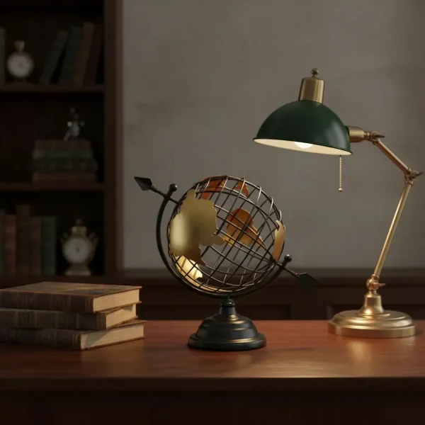Globo Terrestre Decorativo  Preto Dourado Metal 30cm