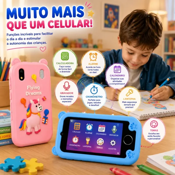 Celular Infantil Brinquedo Telefone Criança Unicórnio Rosa