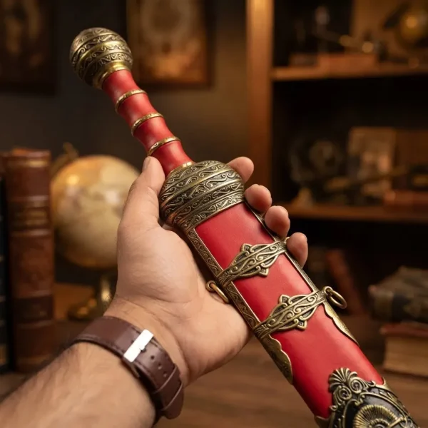 Espada Adaga Decorativa Gladiador Romana Aço  Vermelha