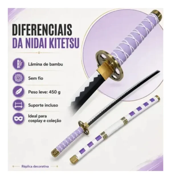 Espada Katana Luffy Nidai Kitetsu Lmina Bambu Com Suporte