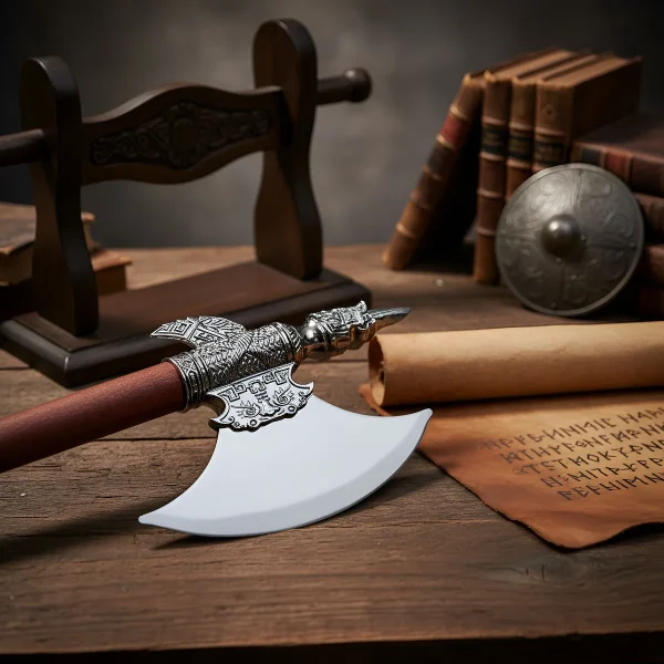 Machado Medieval Viking 45cm Decorativo C/ Suporte