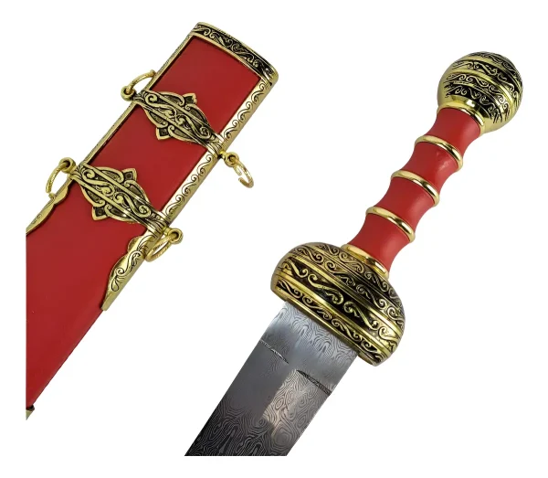 Espada Adaga Decorativa Gladiador Romana Aço  Vermelha