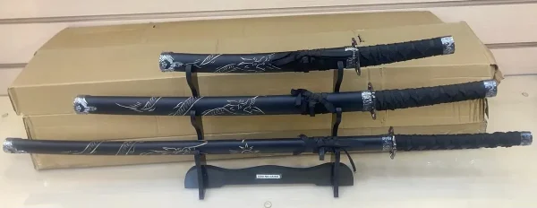 Conjunto 3 Espadas katanas Com Suporte Preta