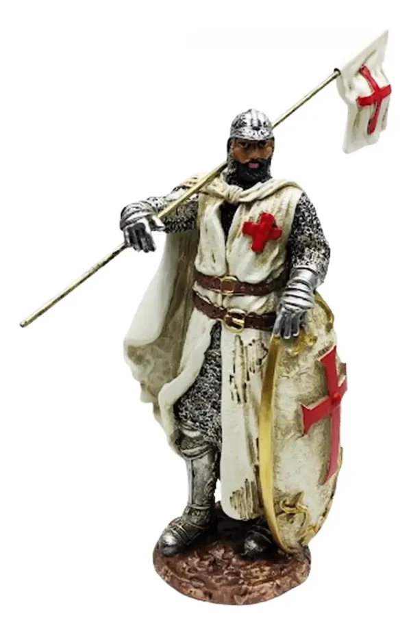 Escultura Medieval Cavaleiro Templário Com Bandeira