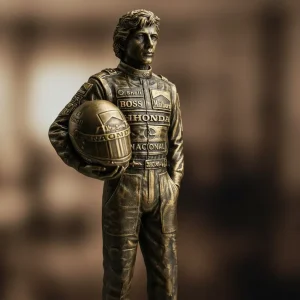 Miniatura Ayrton Senna 24cm Dourada Decorativa