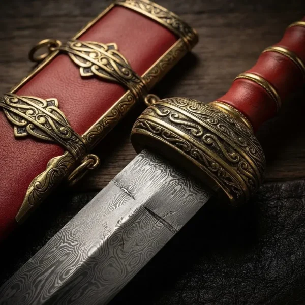 Espada Adaga Decorativa Gladiador Romana Aço  Vermelha