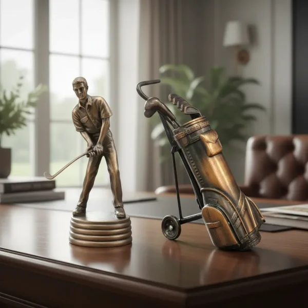 Kit Jogador Golfe+ Bolsa De Taco Miniatura Estatuetas