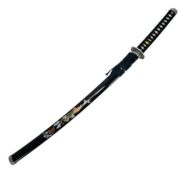 Espada Katana Decorativa Dragão Chinês Azul Bainha Preta