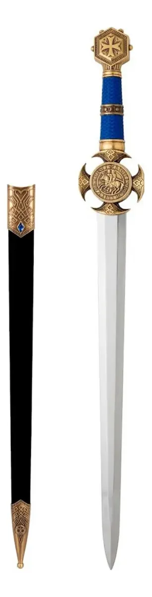 Espada Cavaleiro Templário Medieval Azul-dourada
